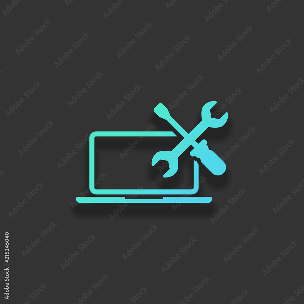 Obraz premium Laptop repair service. Colorful logo concept with soft shadow on