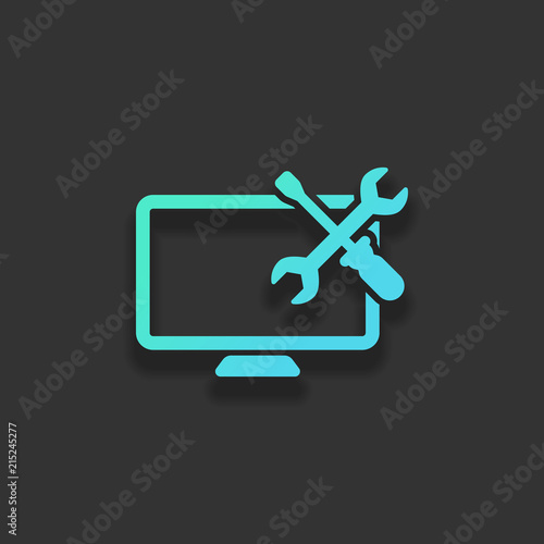 Computer repair service. Colorful logo concept with soft shadow