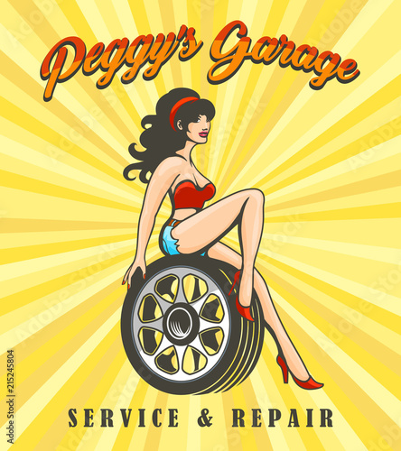 Car Service Poster with Biker Girl