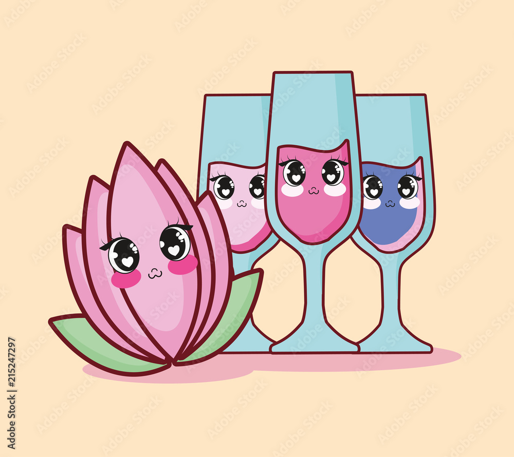 Fototapeta premium kawaii flower and glasses