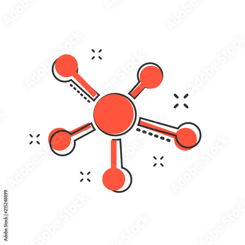 Vector cartoon social network, molecule, dna icon in comic style. Molecule sign illustration pictogram. Dna business splash effect concept.