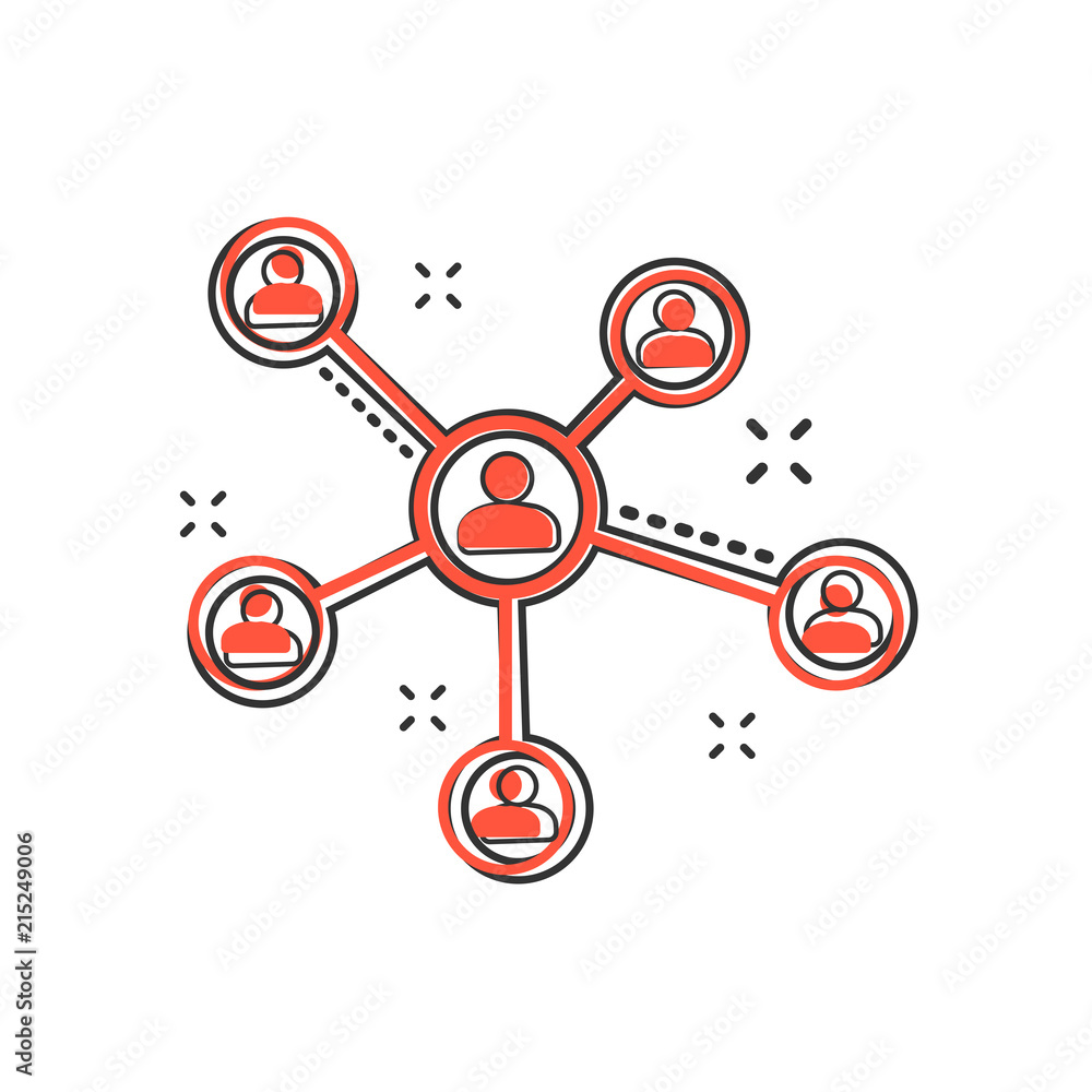 Vector cartoon social network icon in comic style. People connection sign illustration pictogram. Network business splash effect concept. Vector cartoon social network icon in comic style. People connection sign illustration pictogram. Network business splash effect concept.