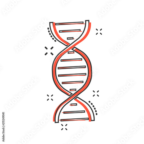 Vector cartoon dna icon in comic style. Medecine molecule sign illustration pictogram. Dna business splash effect concept.
