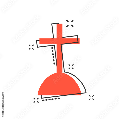 Vector cartoon halloween grave icon in comic style. Gravestone sign illustration pictogram. Rip business splash effect concept.