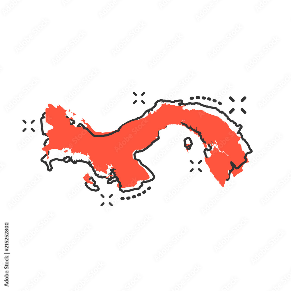 Vector cartoon Panama map icon in comic style. Panama sign illustration pictogram. Cartography map business splash effect concept.
