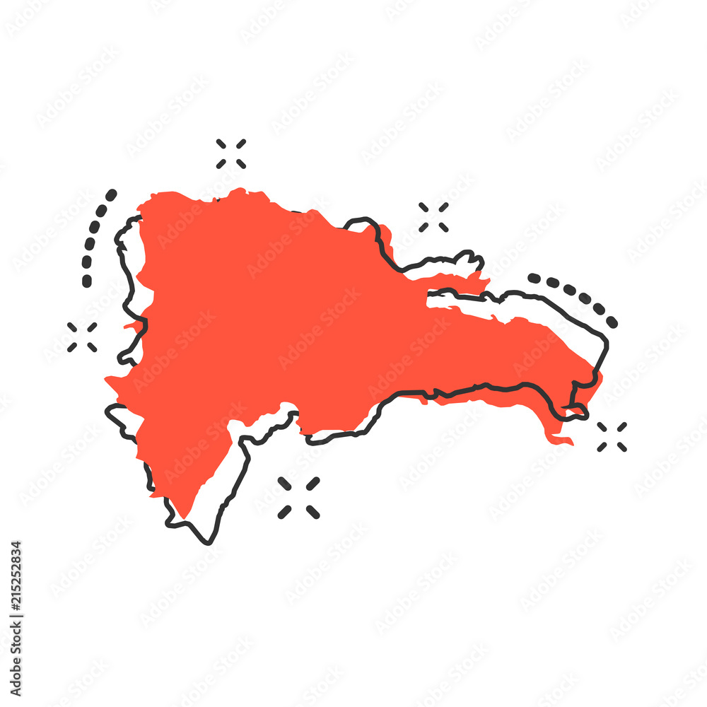 Vector cartoon Dominican Republic map icon in comic style. Dominican Republic sign illustration pictogram. Cartography map business splash effect concept. Vector cartoon Dominican Republic map icon in comic style. Dominican Republic sign illustration pictogram. Cartography map business splash effect concept.