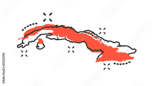 Vector cartoon Cuba map icon in comic style. Cuba sign illustration pictogram. Cartography map business splash effect concept.