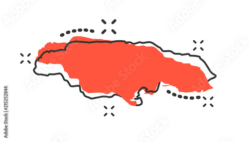 Vector cartoon Jamaica map icon in comic style. Jamaica sign illustration pictogram. Cartography map business splash effect concept.