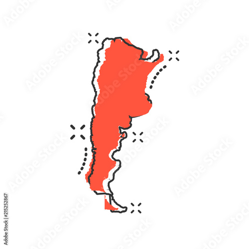 Vector cartoon Argentina map icon in comic style. Argentina sign illustration pictogram. Cartography map business splash effect concept.