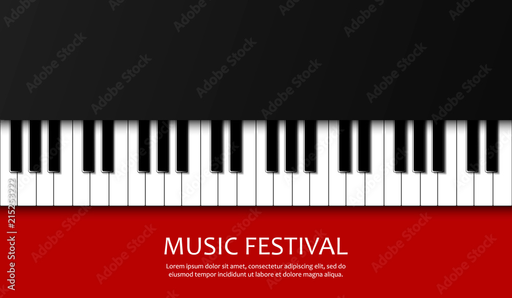 Fototapeta premium Backdrop with piano. Realistic piano keys. Design illustration vector.