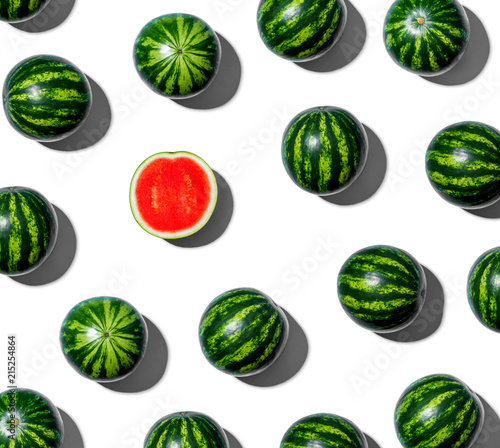 One out unique watermelons arranged on a white background