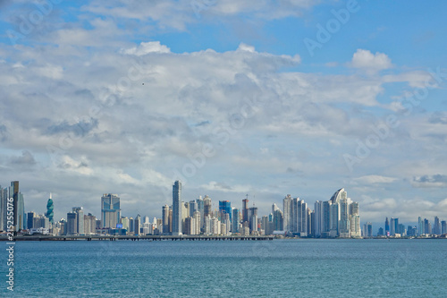 Panoramic view of the modern skyline of Panama City in the Pacific coast of Panama. © cratervalley