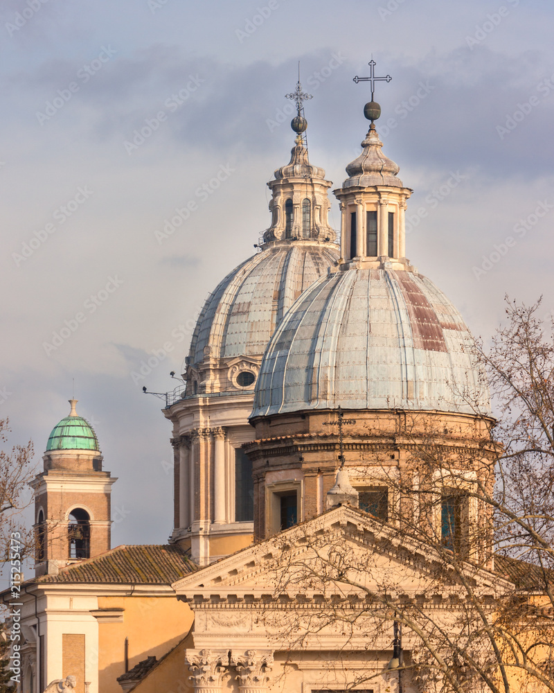 Church domes in central Rome, Italy