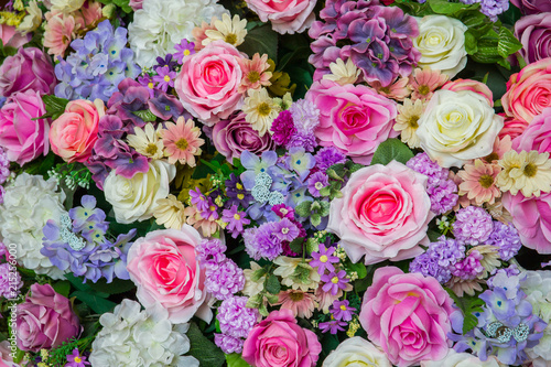 Close up of Beautifu artificial flower bouquet background
