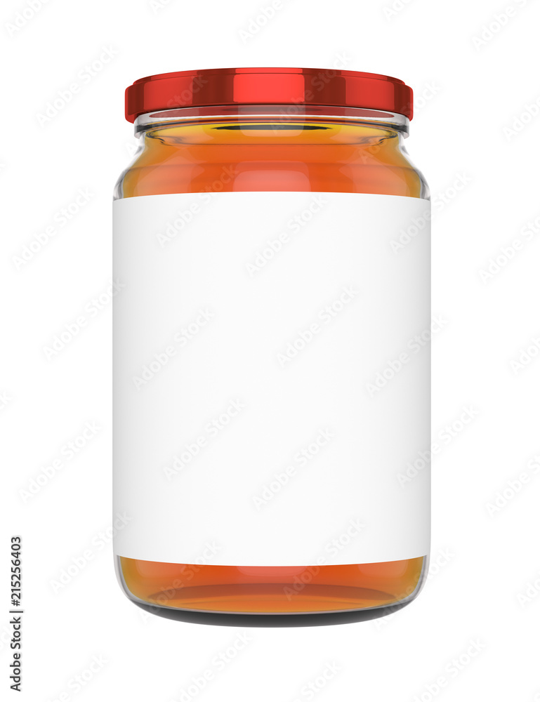 3D realistic render of honey jar mock-up. blank Label. Red lid. 3D realistic render of honey jar mock-up. blank Label. Red lid.