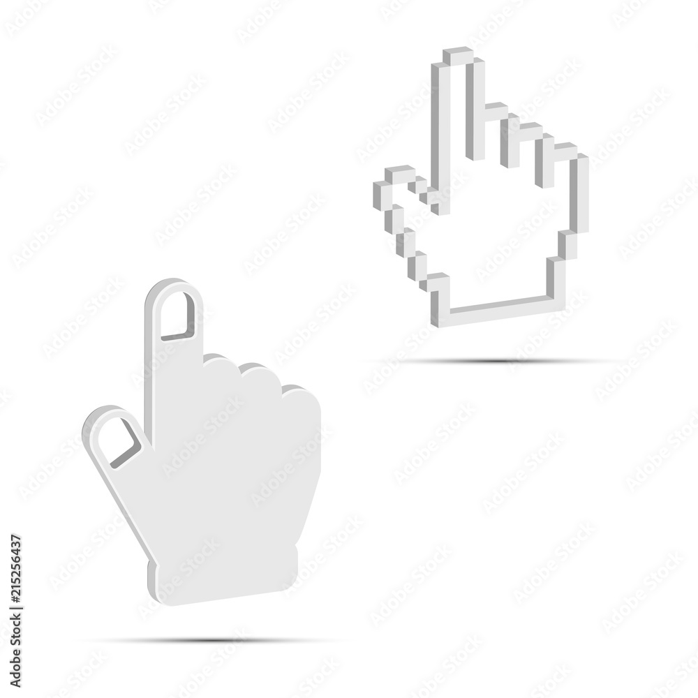 Hand Cursor 3D Vector Icons. Smooth and Pixel White Vector Hands. Design Elements Set for You Design Hand Cursor 3D Vector Icons. Smooth and Pixel White Vector Hands. Design Elements Set for You Design