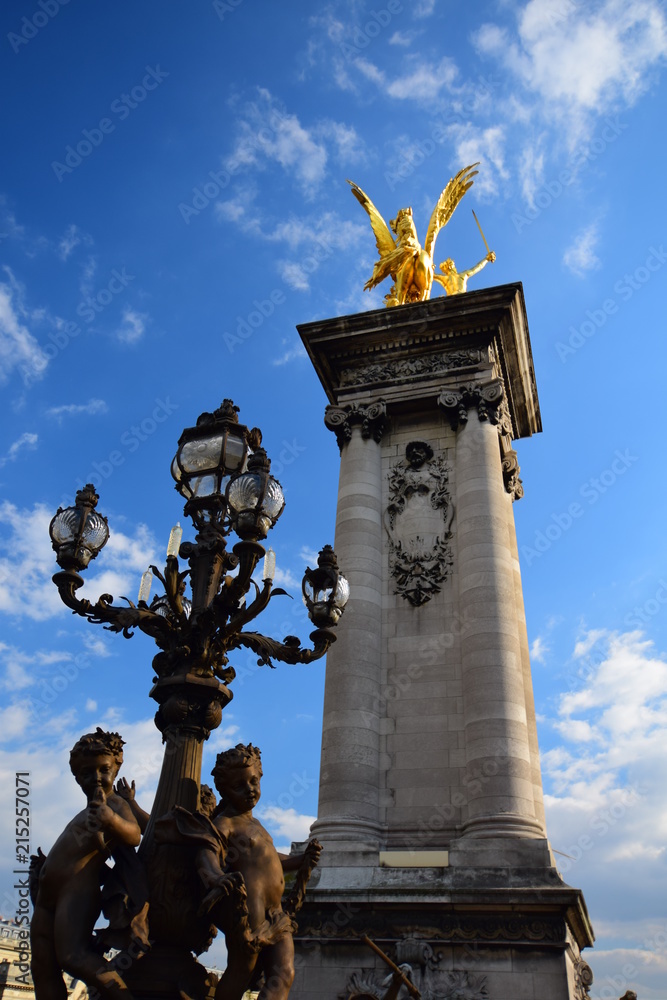 Obraz premium Details of the iconic Pont Alexandre III over the Seine in Paris