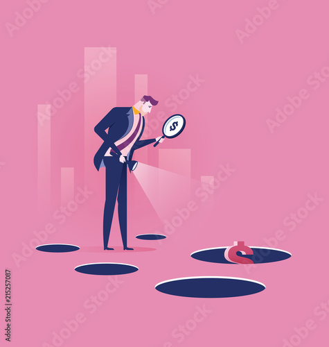 Businessman searching money, Business concept vector illustration