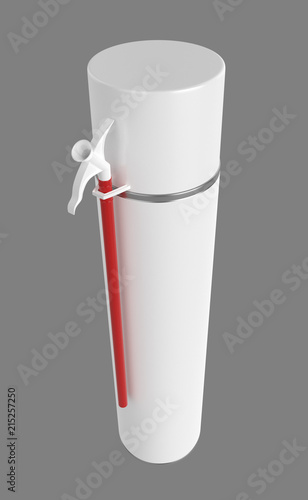 Wallpaper Mural 3D realistic render of small contstruction foam can. With white lid, transparent spray nozzle and red hose. Isolated on gray background. Torontodigital.ca
