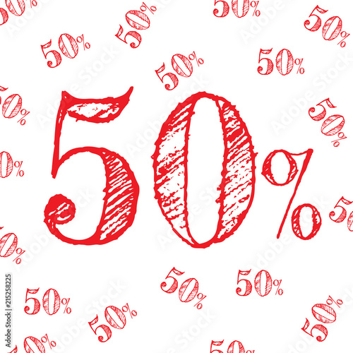 Sale pattern discount 50% red on white background. vector