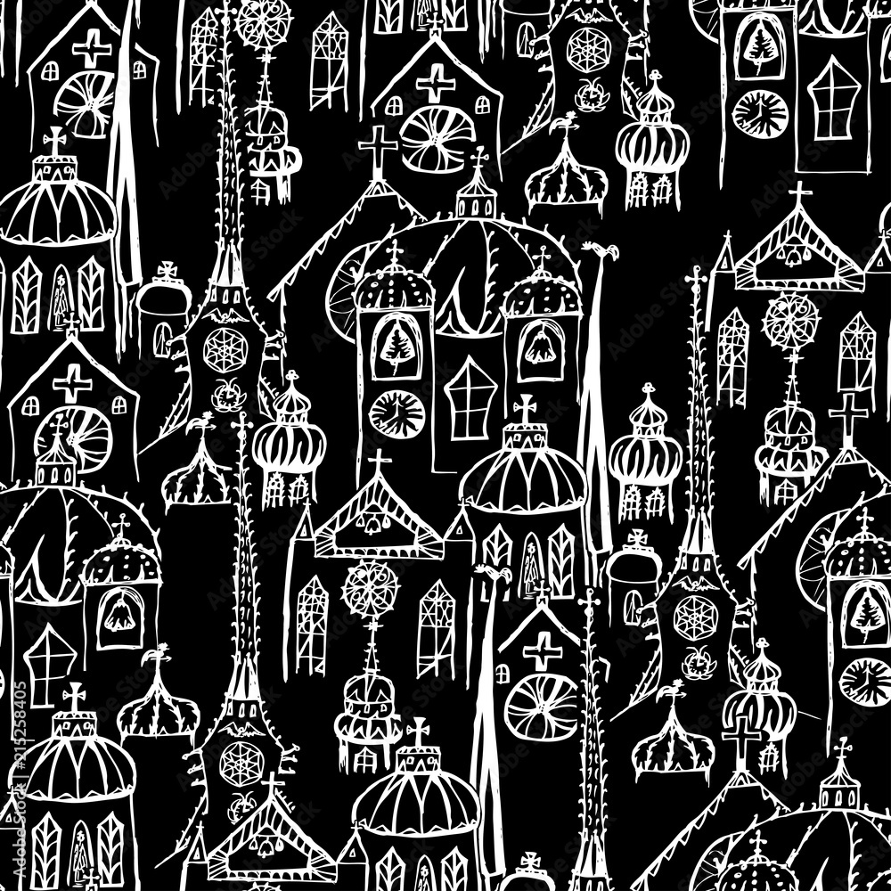 Vector pattern of the drawn ancient city