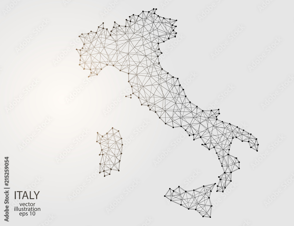 A map of Italy consisting of 3D triangles, lines, points, and connections. Vector illustration of the EPS 10. A map of Italy consisting of 3D triangles, lines, points, and connections. Vector illustration of the EPS 10.