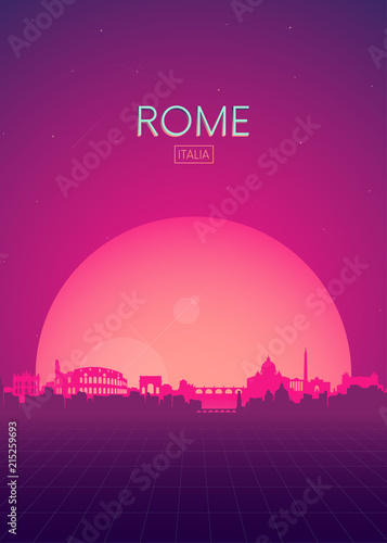 Travel poster vectors illustrations, Futuristic retro skyline Rome