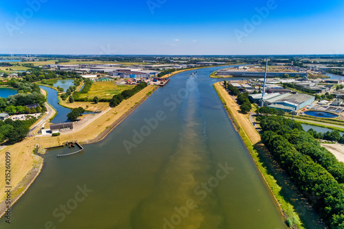 aerial view of River Rhine in an area of the Netherlands