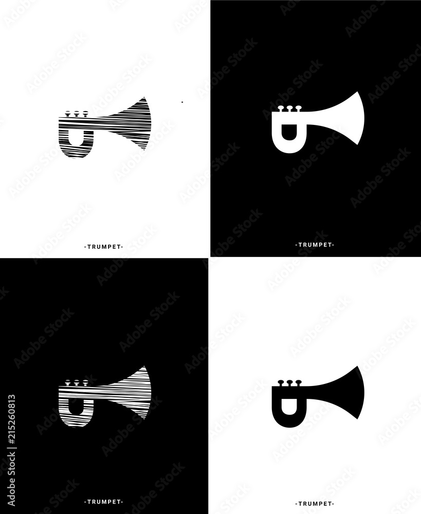 Trumpet Music Instrument line Black and White Background Illustration