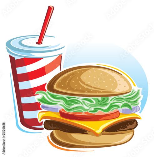 Hamburger and soda