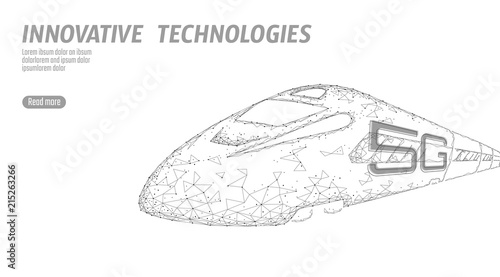 5G new high-speed rail wireless internet wifi concept. Global fast higher railway train. Low poly gray white polygonal triangle connected dots innovation data rate technology vector illustration
