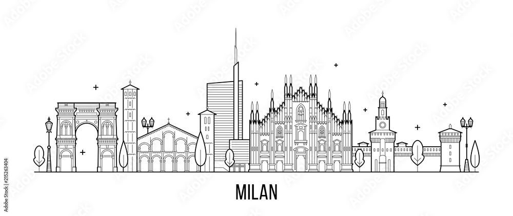 Naklejka premium Mediolan panoramę miasta Włochy wektor budynki