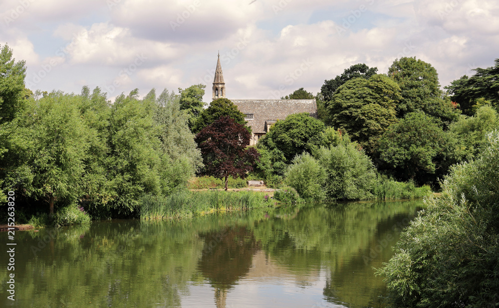 The RiverThames in England at Clifton Hampden with Church in the background