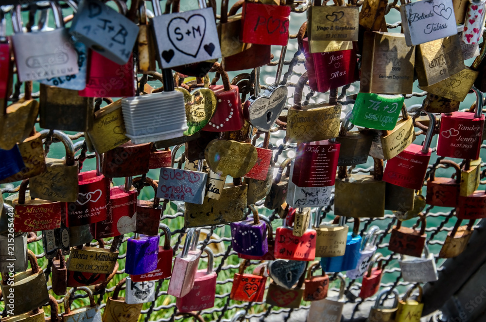 Padlocks on the bridge fence. Padlocks on the bridge fence.