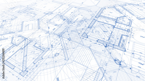 Architecture design: blueprint plan - illustration of a plan modern residential building / technology, industry, business concept illustration: real estate, building, construction, architecture