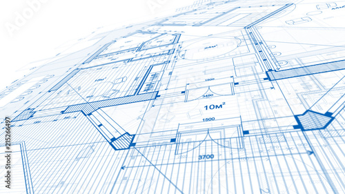 Architecture design: blueprint plan - illustration of a plan modern residential building / technology, industry, business concept illustration: real estate, building, construction, architecture