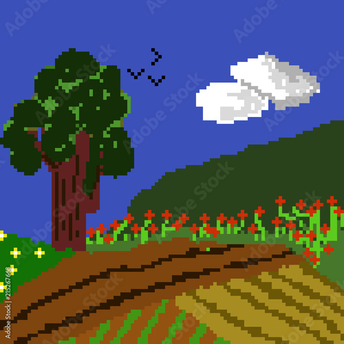 Campo cultivado en primavera_pixelart