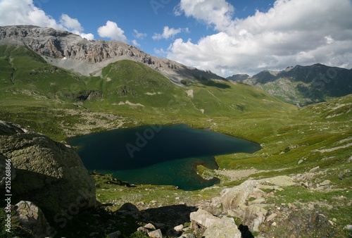 Mountain lake in Arkhyz. Zagedanskiy ridge.