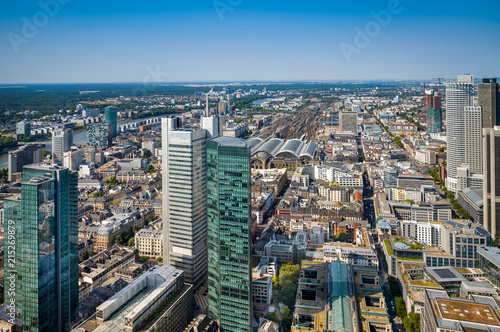 Aerial view of the financial district in Frankfurt, Germany.