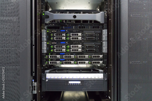 Detail of servers in a rack at a data center
