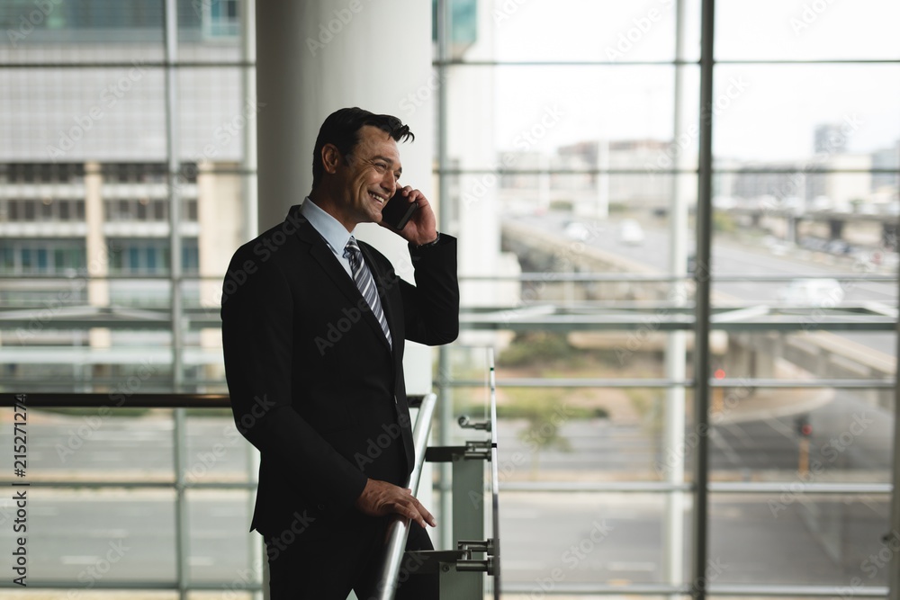 Businessman talking on the mobile phone in office Businessman talking on the mobile phone in office