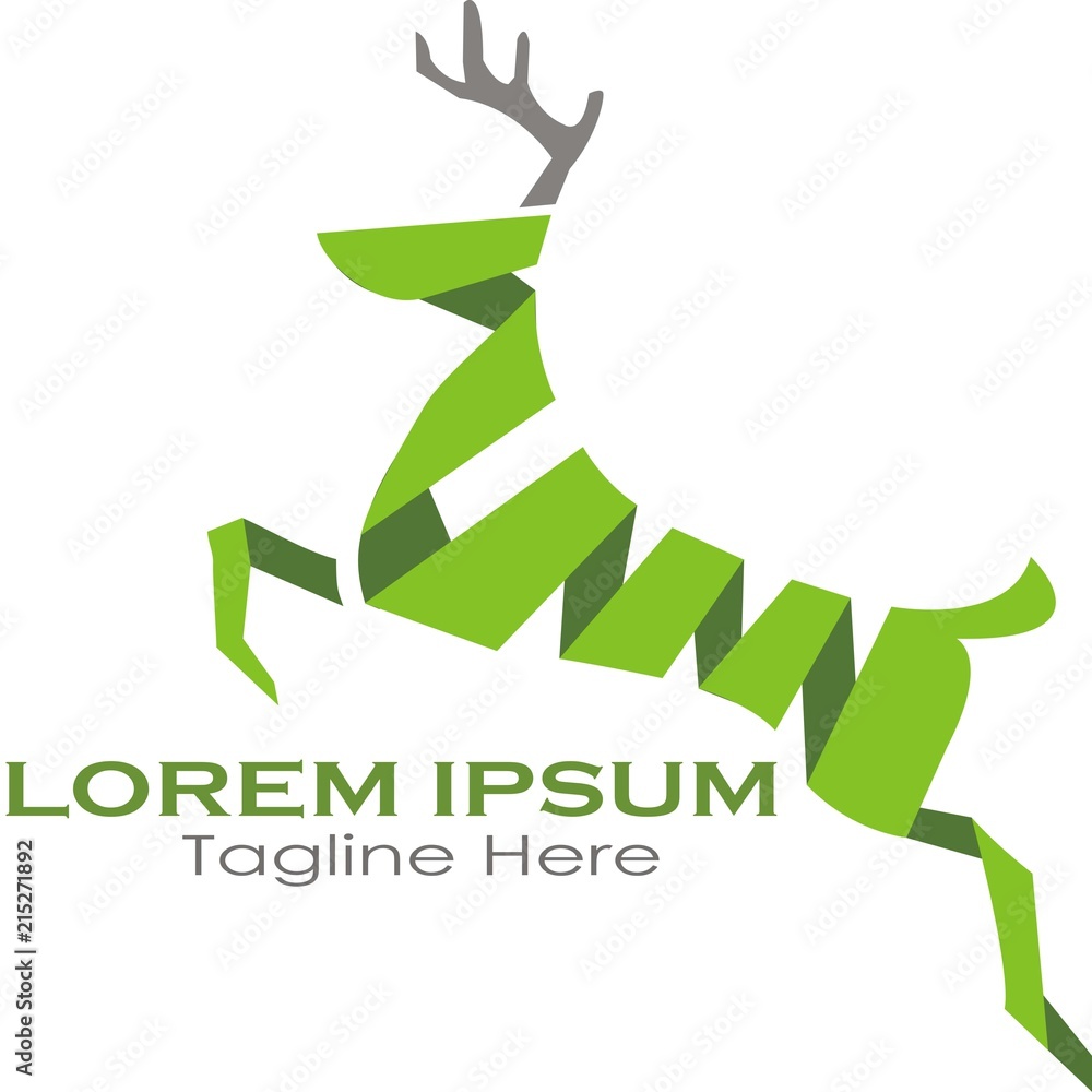 Deer standing logo with green ribbon. vector illustration. Deer standing logo with green ribbon. vector illustration.