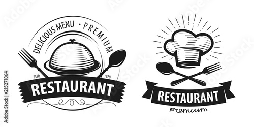 Restaurant logo or label. Emblems for menu design. Vector illustration