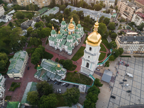 Aerial view of Sofievskaya Square and St. Sophia Cathedral in Kiev, Ukraine. Tourist Sight. Ukrainian baroque photo