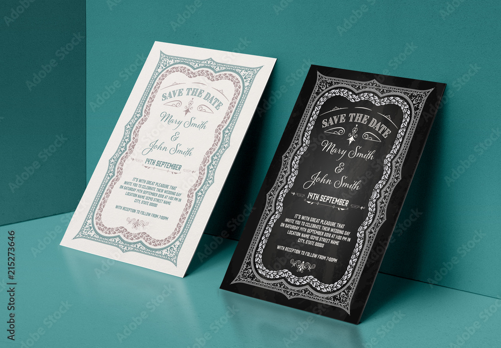 Save the Date Layout with Ornamental Border Stock Template | Adobe Stock