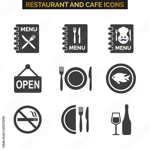 Restaurant icons set on white background.