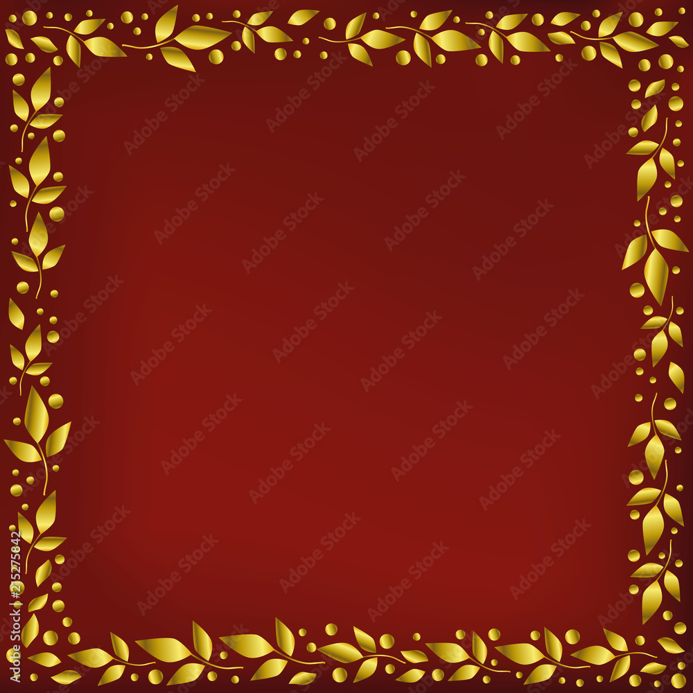 Red square background stylized as red velvet with decorative frame of  golden leaves and dots for decoration, scrapbooking paper, wedding  invitation, greeting card,text,family tree, certificate,diploma Stock  Vector | Adobe Stock