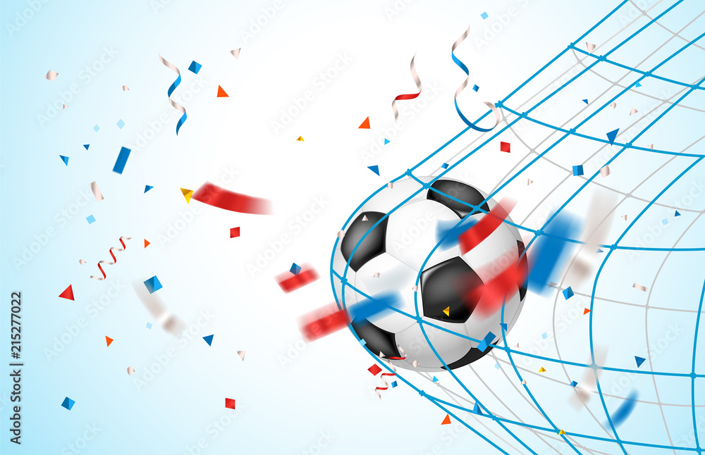 Obraz premium Goal concept. Leather soccer ball on a net