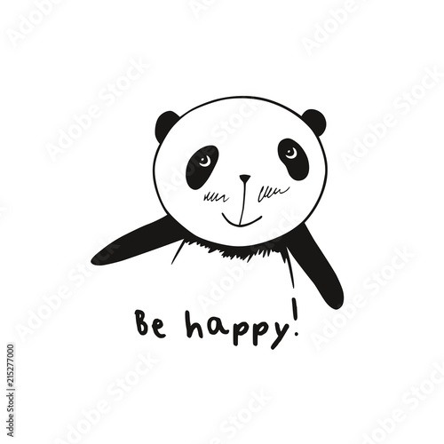 Fototapeta Naklejka Na Ścianę i Meble -  Be happy. Greeting card with cute panda for Valentine's Day, Mother's Day, Father's Day, birthday, wedding. Vector illustration.