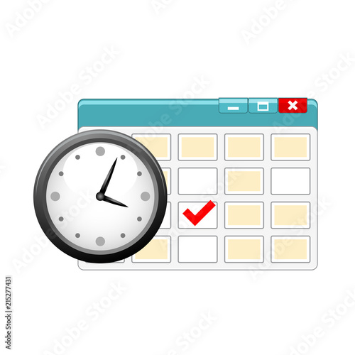 Icon of personal organizer with clock and calendar